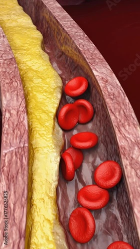 Atherosclerosis with cholesterol blood or plaque in vessel cause of coronary artery disease