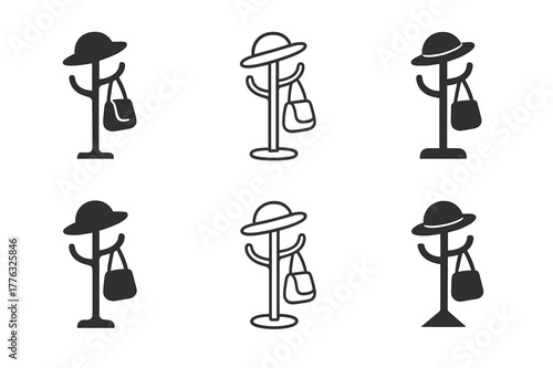 Stylish Hook Logos. Adding hooks or racks for bags, hats, or coats. Set Logo of Adding hooks or racks for bags, hats, or coats: hat rack with circular brim