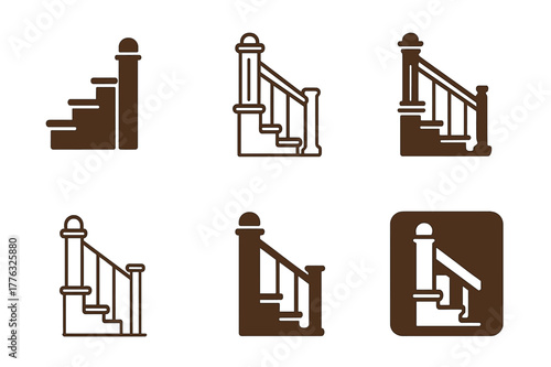 Home Renovation Icons. Home renovation and remodeling. Set Logo of Home renovation and remodeling: staircase upgrade with newel post and treads. Icon set.