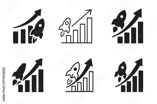 Startup Logo Variations. Startups and innovation. Set Logo of startups and innovation: bar chart with upward arrow ignition. Icon set. harmonious