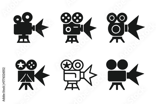 Film Festival Logos. film festivals. Set Logo of film festivals: vintage projector casting a star-shaped beam. Icon set. harmonious logo variations of the same