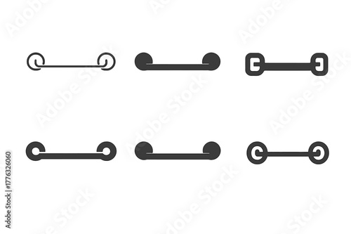Towel Rack Logos. towel rack bar. Set Logo of towel rack bar: single wall-mounted bar with round mounts. Icon set. harmonious logo variations of the same