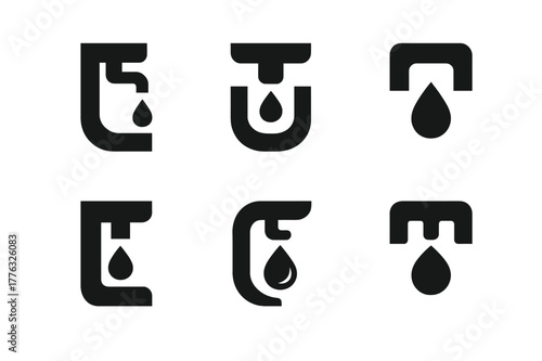 Creative Cold Brew Designs. Cold brew setup. Set Logo of Cold brew setup: drip spout releasing coffee drop. Icon set. harmonious logo variations of the same