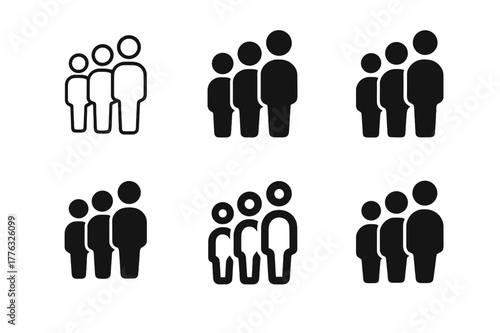 Crowd Behavior Logos. Crowd behavior. Set Logo of crowd behavior: queue formation with spaced figures. Icon set. harmonious logo variations of the same
