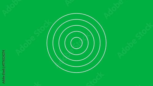 Radar screen concentric circle elements. Animation sound wave. Circle spin target green screen. Radio station signal. Center minimal radial ripple line outline