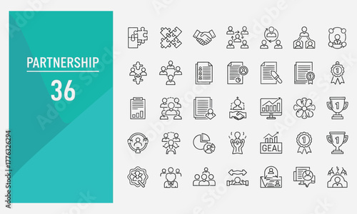 Business Partnership Icons Set Collaboration, Teamwork, Success and Organization Concepts