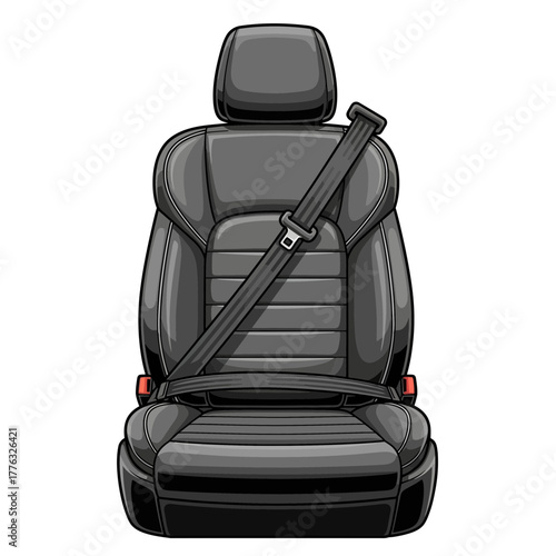 Car Seat with Safety Belt Automotive Interior Protection Vector Illustration