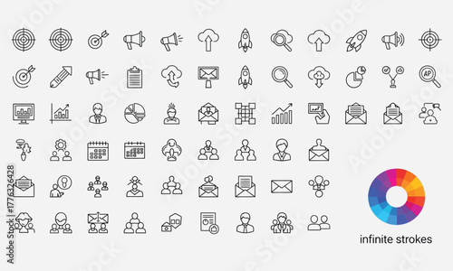 Assortment of Outline Icons for Business and Technology, Modern Design