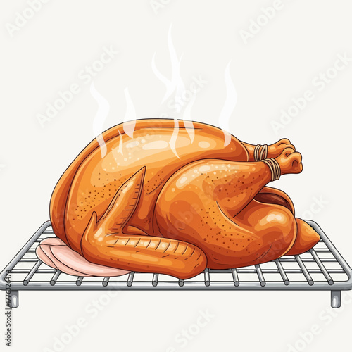 Roasted Turkey on Oven Rack Thanksgiving Dinner Food Illustration Vector Design