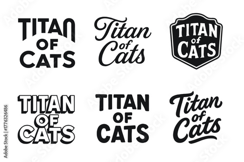 Creative Lettering Grid. Titan of Cats. Set lettering. harmonious lettering variations of the same emblematic concept (Abstract geometric letterforms, Elegant