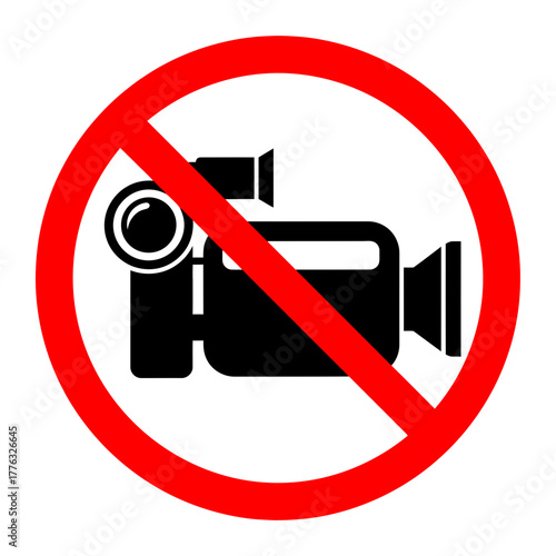 No Video Recording Sign Icon – Prohibited Camera Symbol Warning Vector Illustration