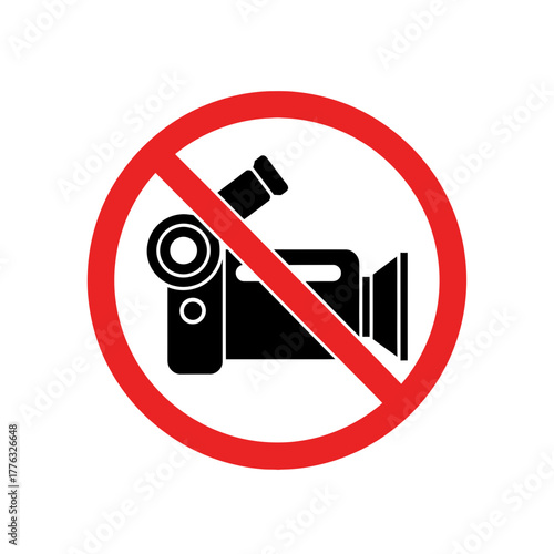 No Video Recording Sign Icon – Prohibited Camera Symbol Warning Vector Illustration