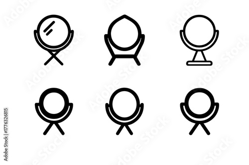 Vanity Mirror Logos. vanity mirror. Set Logo of vanity mirror: Travel folding vanity mirror. Icon set. harmonious logo variations of the same emblematic