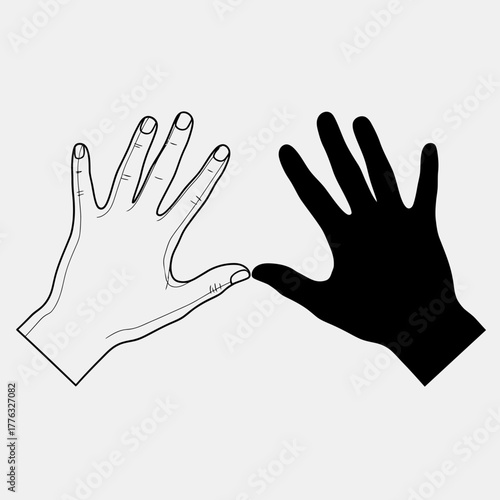 Open Hand Silhouette Icon Set – Black and White Raised Palm Vector Illustration