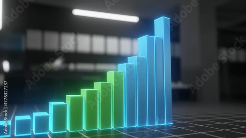 Glowing bar graph rising showing financial growth and success in a modern digital environment chart business