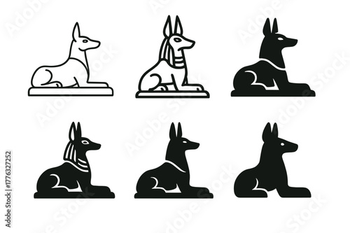 Mystical Deity Logos. Ancient gods and goddesses in a mystical landscape. Set Logo of Ancient gods and goddesses in a mystical landscape: Anubis jackal. Icon
