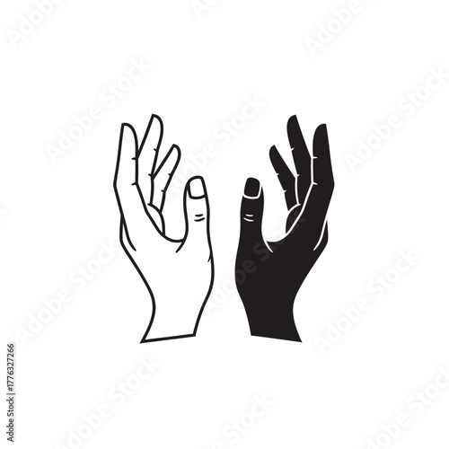 Open Hand Silhouette Icon Set – Black and White Raised Palm Vector Illustration