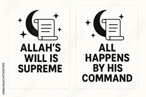 Divine Decree Banners. Divine Decree. Two vertical A6 banners with safe margins, centered composition, no elements touching edges, flat vector design, black