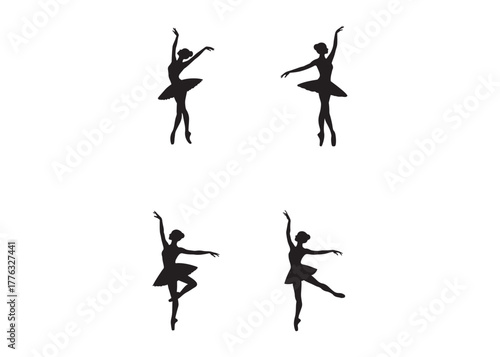 ballet dancer logo silhouette vector, ballet silhouette ballerina logo icon silhouette, ballet jumping dancer female dancer action pose black silhouette isolated on white background.