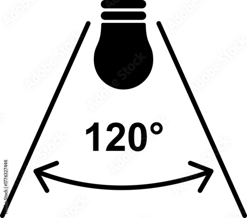 light range spreading angle icon,led,light bulb 120 degrees surface  fill