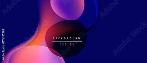 Abstract fluid shapes blend, creating vibrant gradients. Dark blue background emphasizes colorful curves, text reads background design. Modern, dynamic composition.