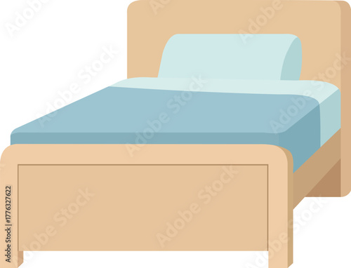 Cozy single bed with light blue bedding and a soft pillow, perfect for creating a serene bedroom sanctuary or cozy living space.