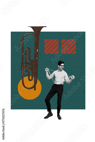 Принти на полотні 3D collage trend artwork composite sketch poster of tube instrument night party