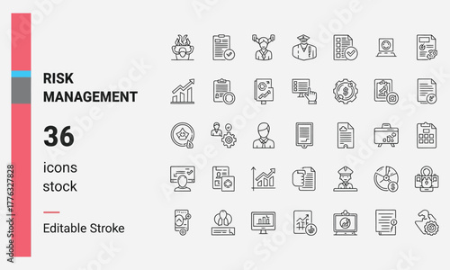 Risk Management Icon Set 36 Editable Stroke Illustrations for Business and Financial Strategies