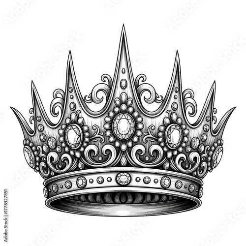 Ornate Royal Crown Vintage Engraving Decorative King Queen Diadem Vector Illustration