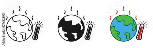global warming icon, earth and thermometer.