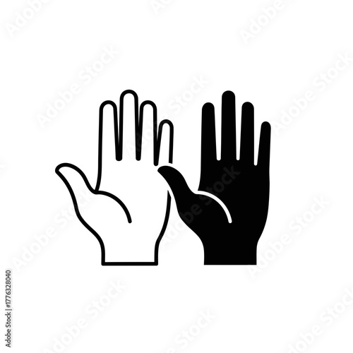Open Hand Silhouette Icon Set – Black and White Raised Palm Vector Illustration