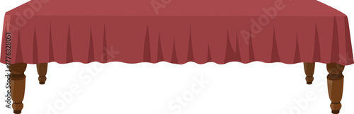 Elegant dark red tablecloth drapes over a classic wooden table, perfect for banquets, events, or cozy dining scenes.