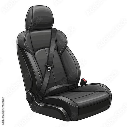 Car Seat with Safety Belt Automotive Interior Protection Vector Illustration