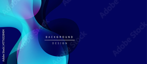 Abstract fluid shapes, blue hues dominate. Modern design with gradient effects, text reads background design. Minimalist aesthetic, dynamic composition.