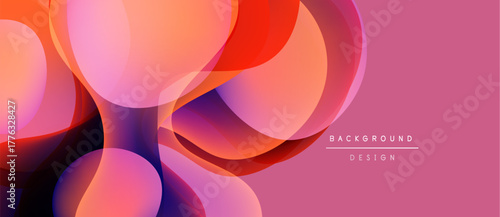 Abstract fluid shapes overlap, creating vibrant color gradients. Pink, orange, purple hues dominate design. Modern aesthetic.