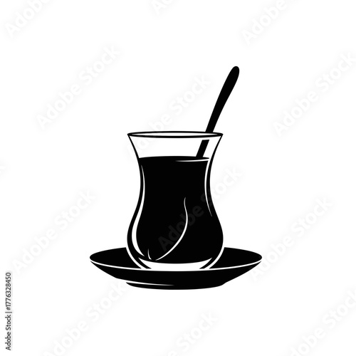 Turkish Tea Glass Icon Traditional Beverage Cup Saucer Vector Illustration