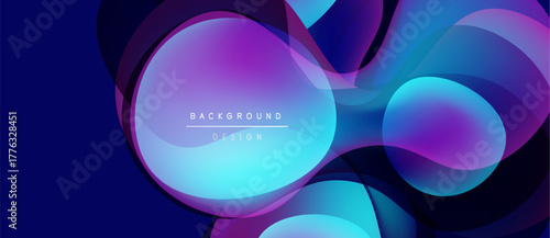 Abstract circles overlap, creating vibrant gradients. Blue, purple, pink hues dominate design. Modern aesthetic, simple text present.