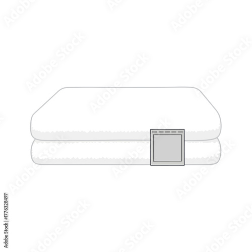 Minimalist vector illustration of a neatly folded stack of two white towels with a blank label.