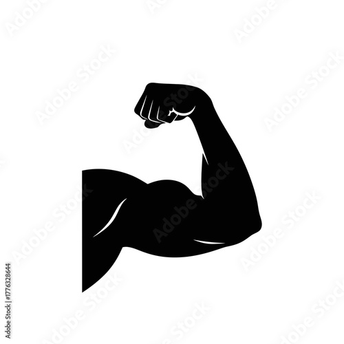 Flexed Arm Muscle Strength Silhouette Fitness Bicep Icon Vector Illustration