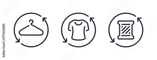 Fabric and clothes recycle editable stroke outline icons set isolated on white background flat vector illustration. Pixel perfect. 64 x 64.
