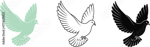 Dove vector illustration set flying bird peace symbol design