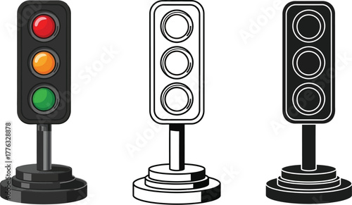 Traffic light vector illustration set safety lights design