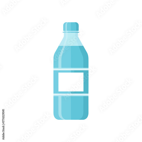 Simple flat vector illustration of a plastic water bottle with a blank label.