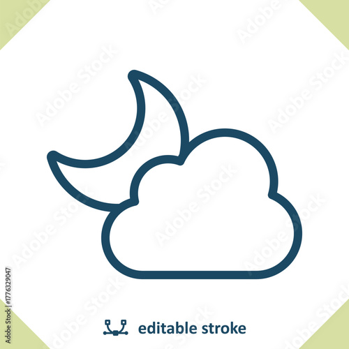 Moon And Cloud Icon - Weather, Night, Cloudy