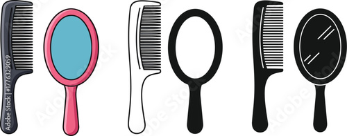 Comb and mirror vector illustration beauty salon equipment