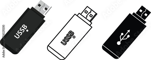Usb drive vector set flash drive icon memory stick illustration