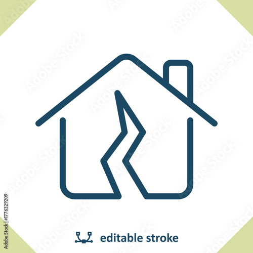 House Icon. Earthquake, Damage, Crack, Cracked, Home, Insurance