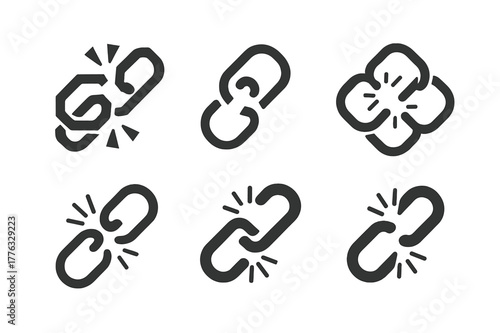 Supply Chain Logos. Supply chain loss. Set Logo of Supply chain loss: severed link in chain. harmonious logo variations of the same emblematic concept, each