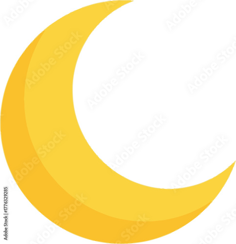 A simple and clean vector illustration of a golden crescent moon, rendered in flat yellow tones with a subtle shadow to give it depth.