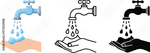 Water faucet hand washing hygiene clean water sanitary vector art
